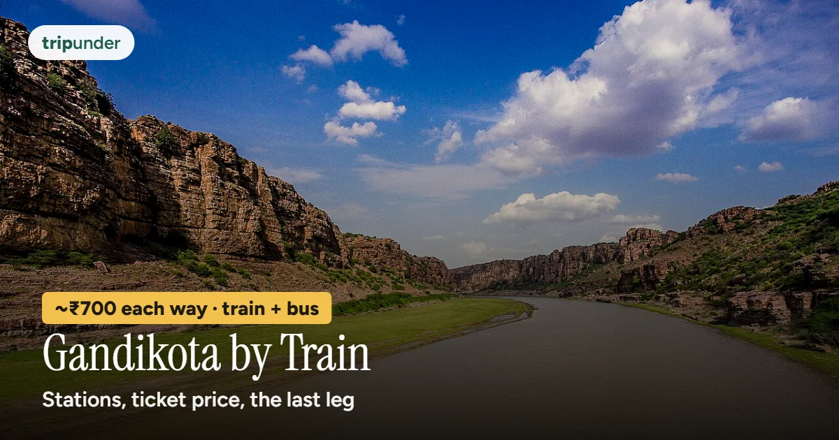 The Pennar river winding between the layered canyon walls of Gandikota under a blue sky