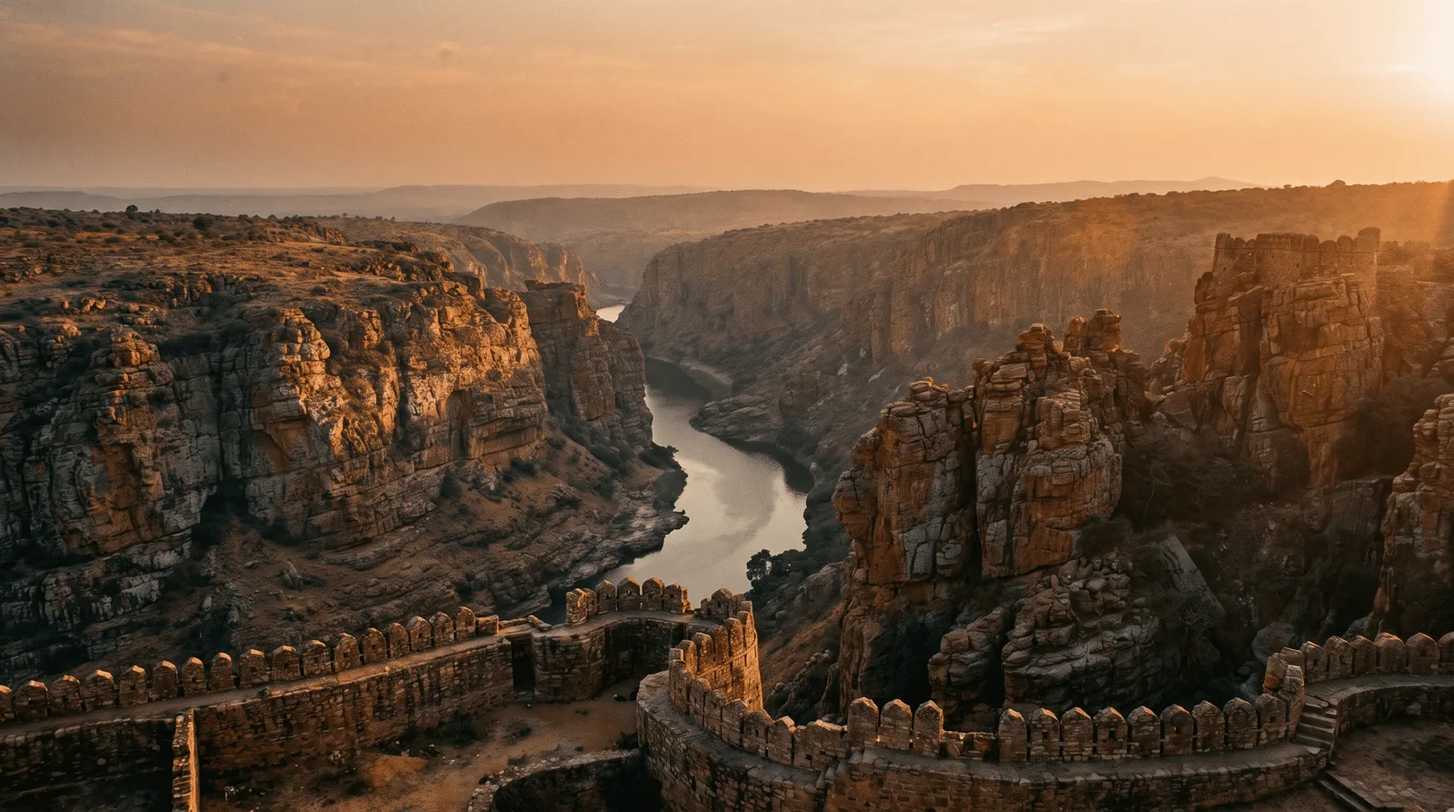 The Pennar river gorge at Gandikota, the Grand Canyon of India, at sunset
